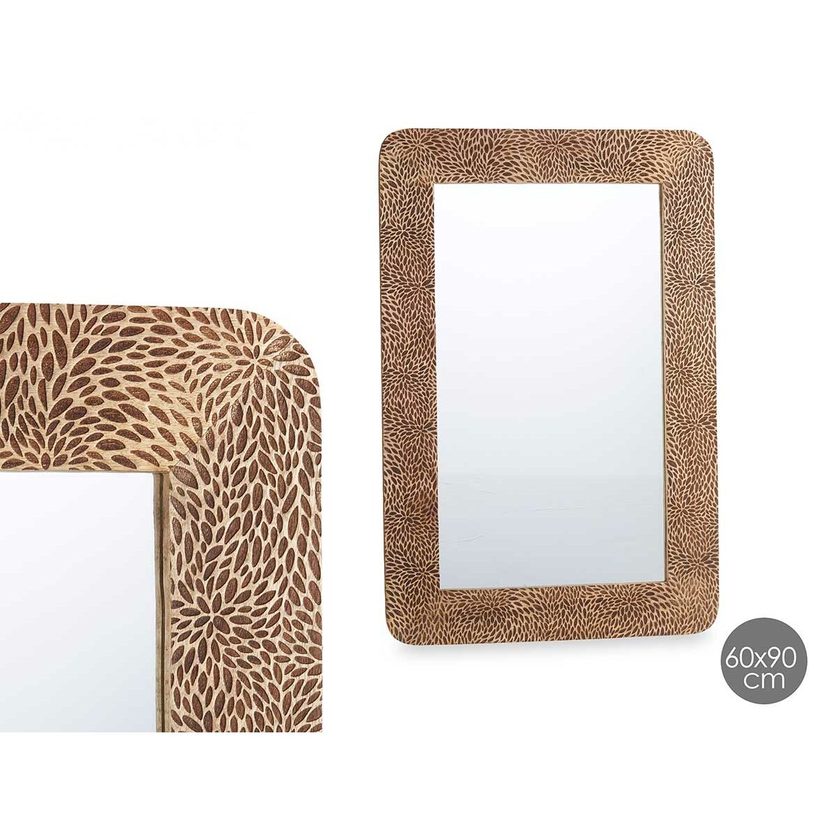 Stensko ogledalo Gift Decor Rjava Listi 90 x 60 x 2 cm Pravokoten